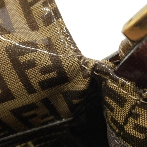 Auth FENDI Mamma bucket / Zucchino pattern Dark Brown Beige PVC Leather - Picture 14 of 15